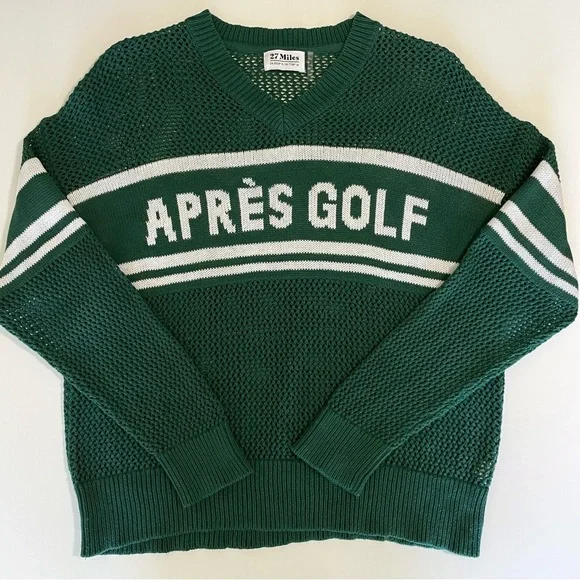 27 Miles Malibu Après Golf Pullover Mesh Stitch Cotton Knit Sweater Green Medium - Picture 10 of 16